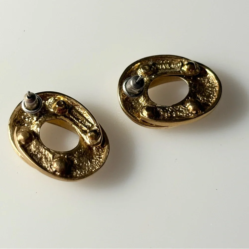 Vintage Gold-tone Matte Shiny Stamped Thailand Post Earrings - Picture 6 of 12
